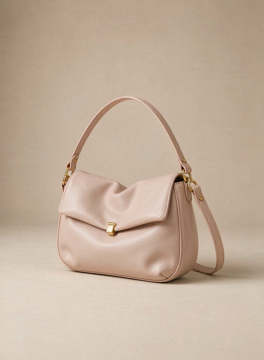 Blush nude leather shoulder bag