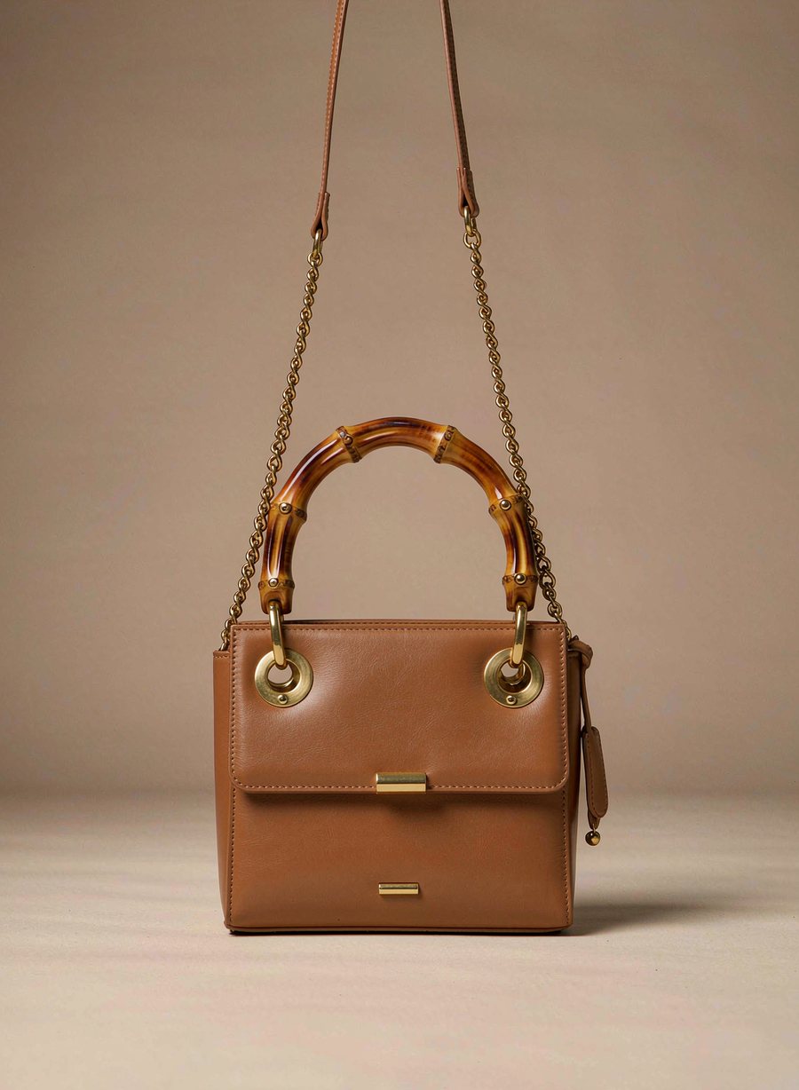 The Colette Mini top-handle bag in cognac leather